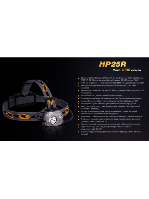 фото Налобный фонарь Fenix HP25R Cree XM-L2 U2 + CreeXP-G2 R5