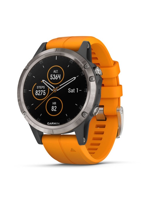 фото Garmin FENIX 5 PLUS SAPPHIRE титановый с оранжевым ремешком (010-01988-05)