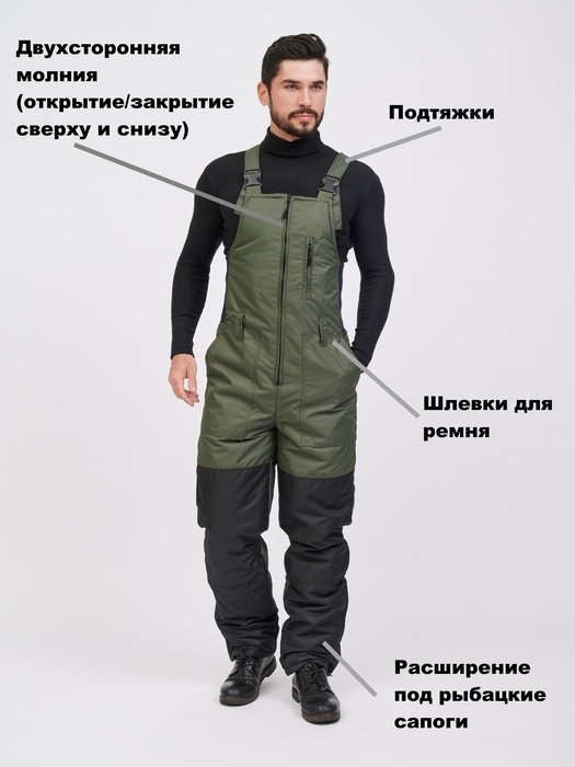 фото Зимний полукомбинезон/штаны для рыбалки KATRAN АЙСБЕРГ -35°С (Таслан, хаки)