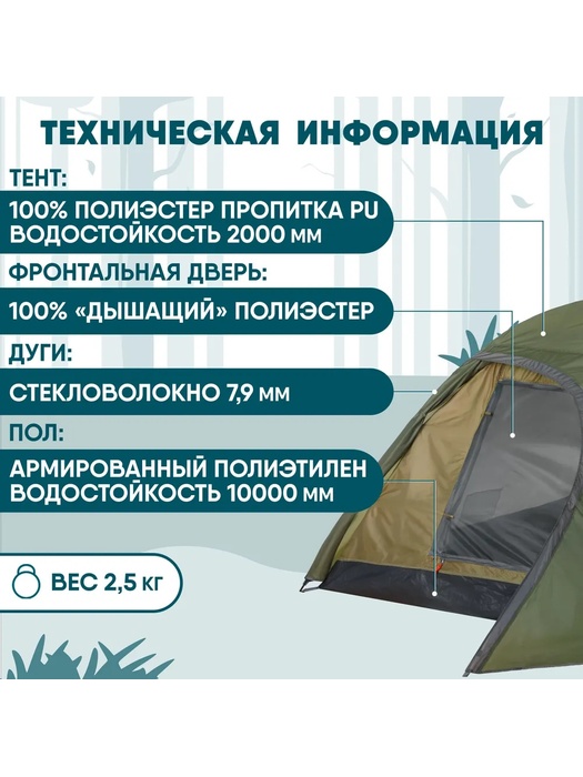 фото Палатка Jungle Camp DALLAS 2, 2-х местная, зеленая