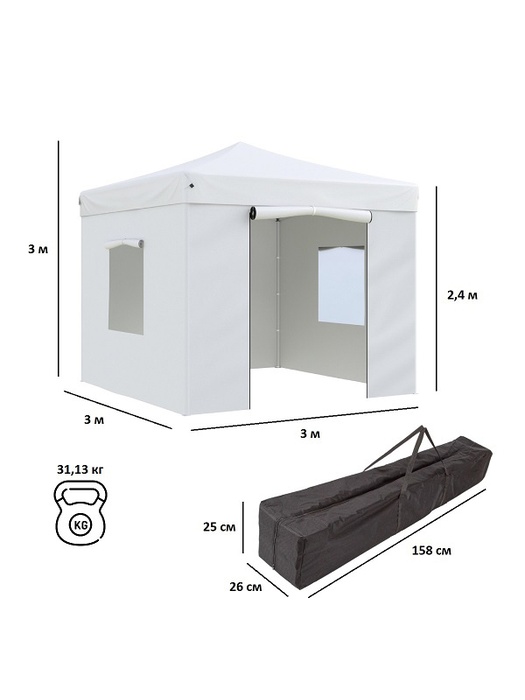 фото Тент-шатер быстросборный Helex 4330 3x3х3м полиэстер белый