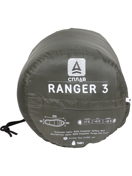 фото Спальный мешок СПЛАВ Ranger 3 (олива, левый)