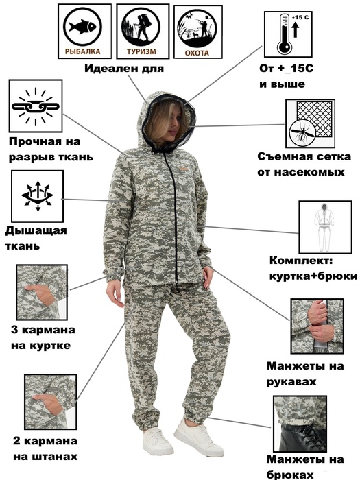 фото Женский антимоскитный костюм KATRAN АВРОРА (Сорочка, Серый камуфляж)
