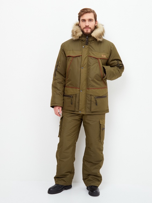 фото Зимний костюм для охоты и рыбалки KATRAN БЕРКУТ до -35°С (Таслан, хаки) полукомбинезон