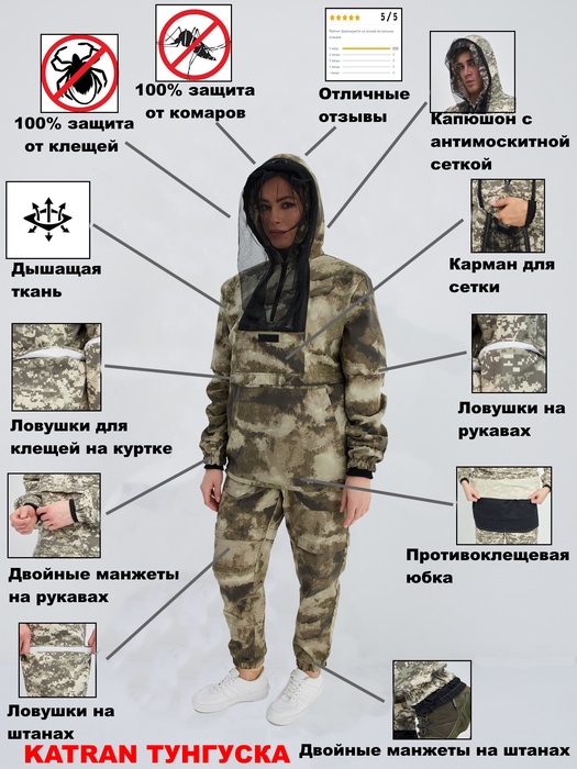 фото Костюм женский противоэнцефалитный антимоскитный KATRAN ТУНГУСКА (Твил, Мох)