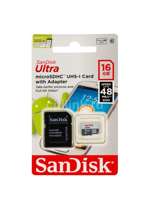 фото Карта памяти SanDisk Micro SDHC 16Гб Class 10 PREMIUM, с переходником SD