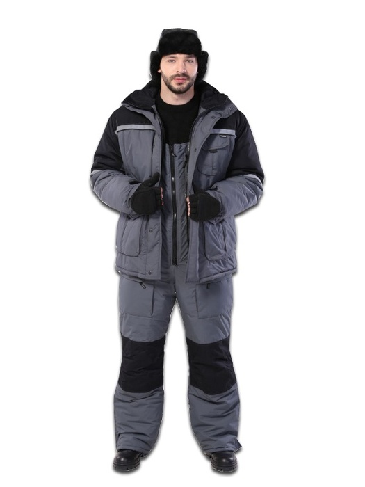 фото Зимний костюм для работы URSUS "Полюс" (Термофайбер, Таслан) Серый с черным -25°C
