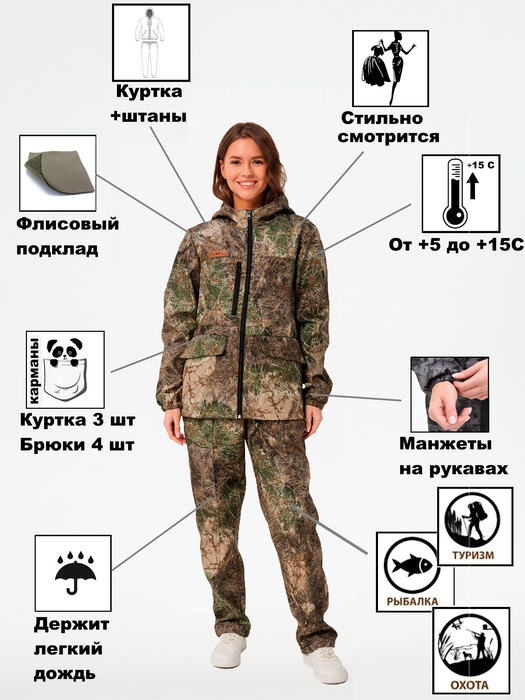 фото Женский демисезонный костюм KATRAN ВОЛГА (полофлис, лес)