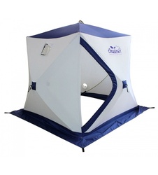 фото Палатка куб для зимней рыбалки СЛЕДОПЫТ Эконом (3-х местная, 3 слоя) бело-синий
