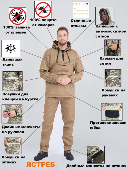 фото Костюм противоэнцефалитный антимоскитный KATRAN ЯСТРЕБ (Твил, бежевый)