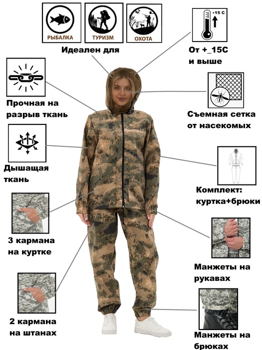 фото Женский антимоскитный костюм KATRAN АВРОРА (Сорочка, Мох)