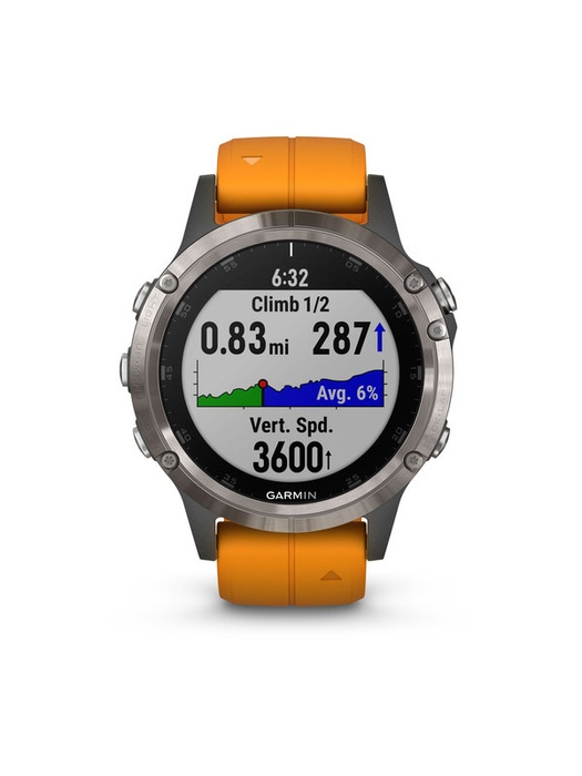 фото Garmin FENIX 5 PLUS SAPPHIRE титановый с оранжевым ремешком (010-01988-05)