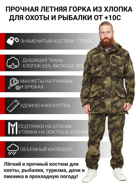 

Костюм летний для охоты и рыбалки KATRAN ГОРКА 3 (твил, зеленый МОХ)