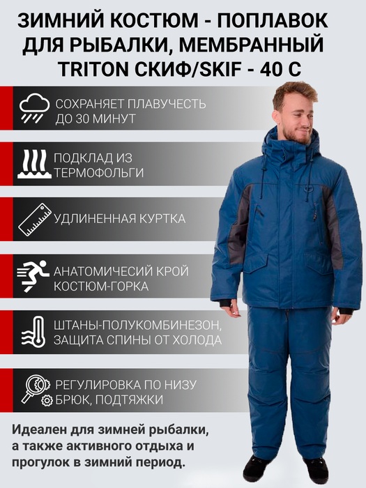 фото Зимний костюм для рыбалки и охоты TRITON Скиф -40 (Таслан, Темно-синий) Поплавок
