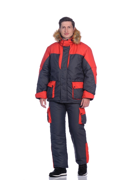 фото Зимний костюм для охоты и рыбалки ПЕЧОРА (Оксланд, серый-красный) Huntsman