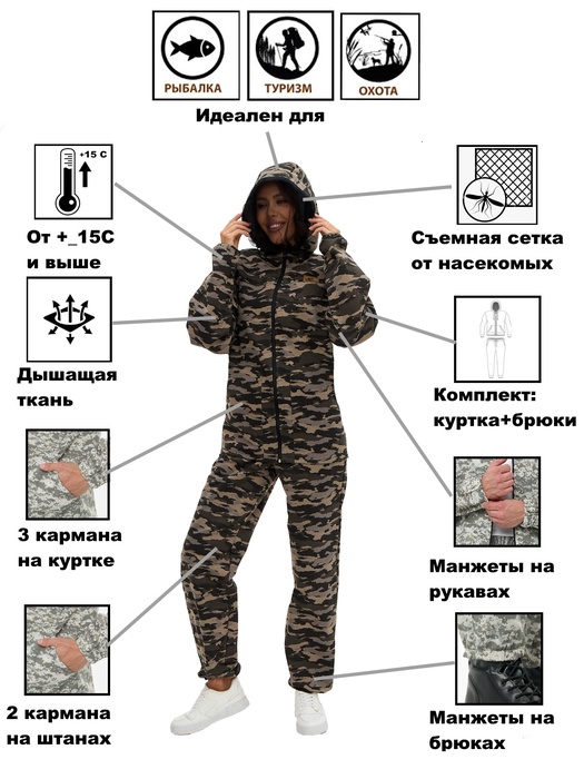 фото Костюм женский антимоскитный KATRAN Этна (Твил, серый камуфляж)